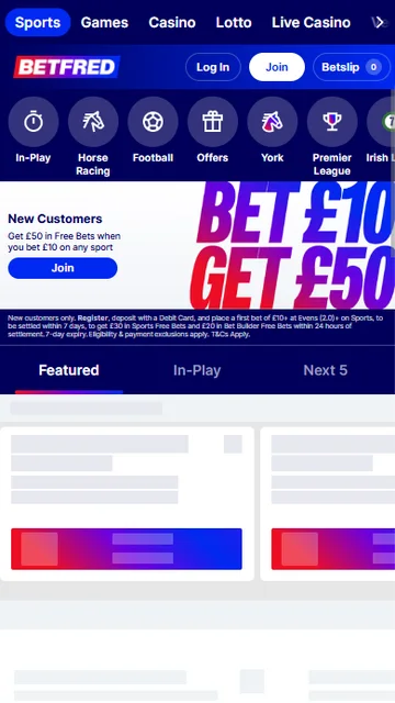 Betfred mobile homepage