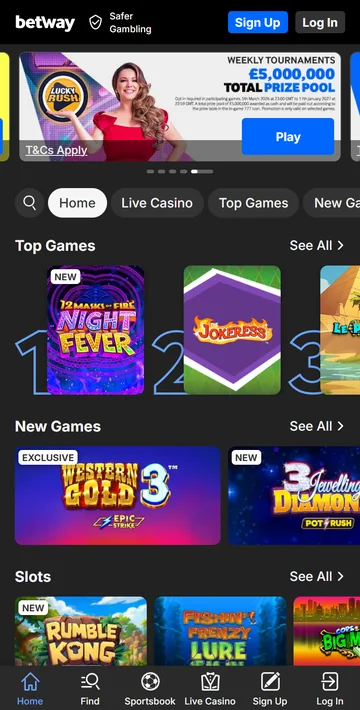 Betway mobile casino lobby