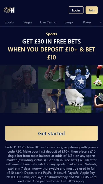 William Hill mobile homepage with the new customer offer