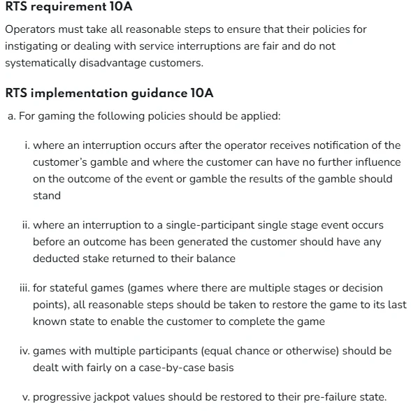 Casino game malfunction UK: the Gambling Commission's RTS 10 rules on interrupted gambling and what should happen to a customer's stake