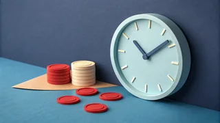 Paper cut illustration of a wall clock beside two stacks of coins, for the dormant account fees guide
