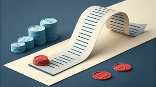 Paper cut illustration of a long receipt beside stacked coins, for the UK gambling tax guide