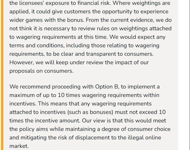 UK casino bonus rules 2026: the Gambling Commission's consultation response setting the wagering cap at 10 times the incentive amount