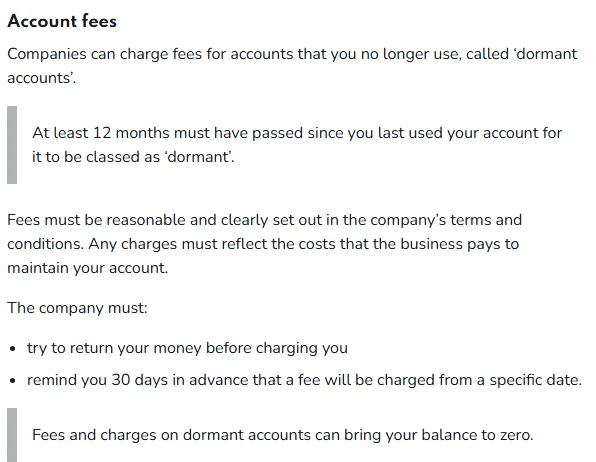 UK casino dormant accounts: the Gambling Commission's account fees rules, setting a 12 month minimum and a 30 day warning