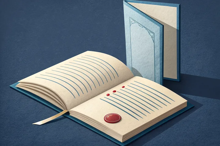 Paper cut illustration of an open book with a wax seal on the page, for the guides on licence rules and player rights